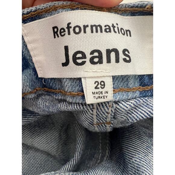 Reformation Cynthia Checkerboard High Rise Straight Jeans, Blue 29 - Picture 6 of 7